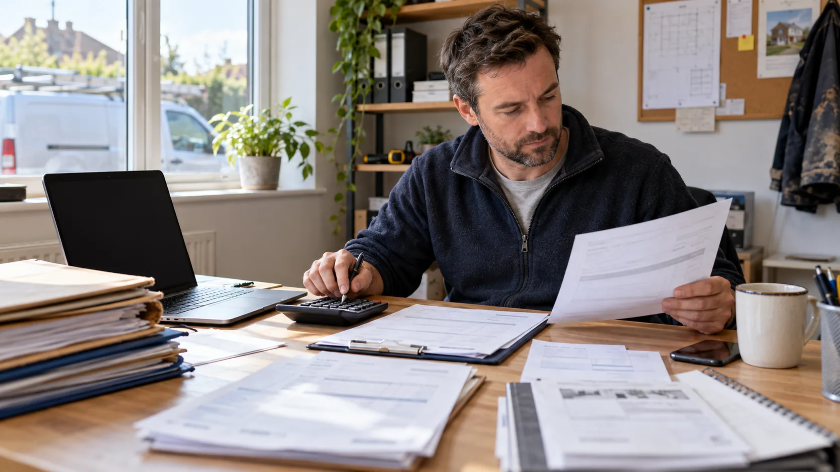 Photorealistic UK trade-business scene illustrating Accounting Integrations for Trade Software | TradeJobGuide
