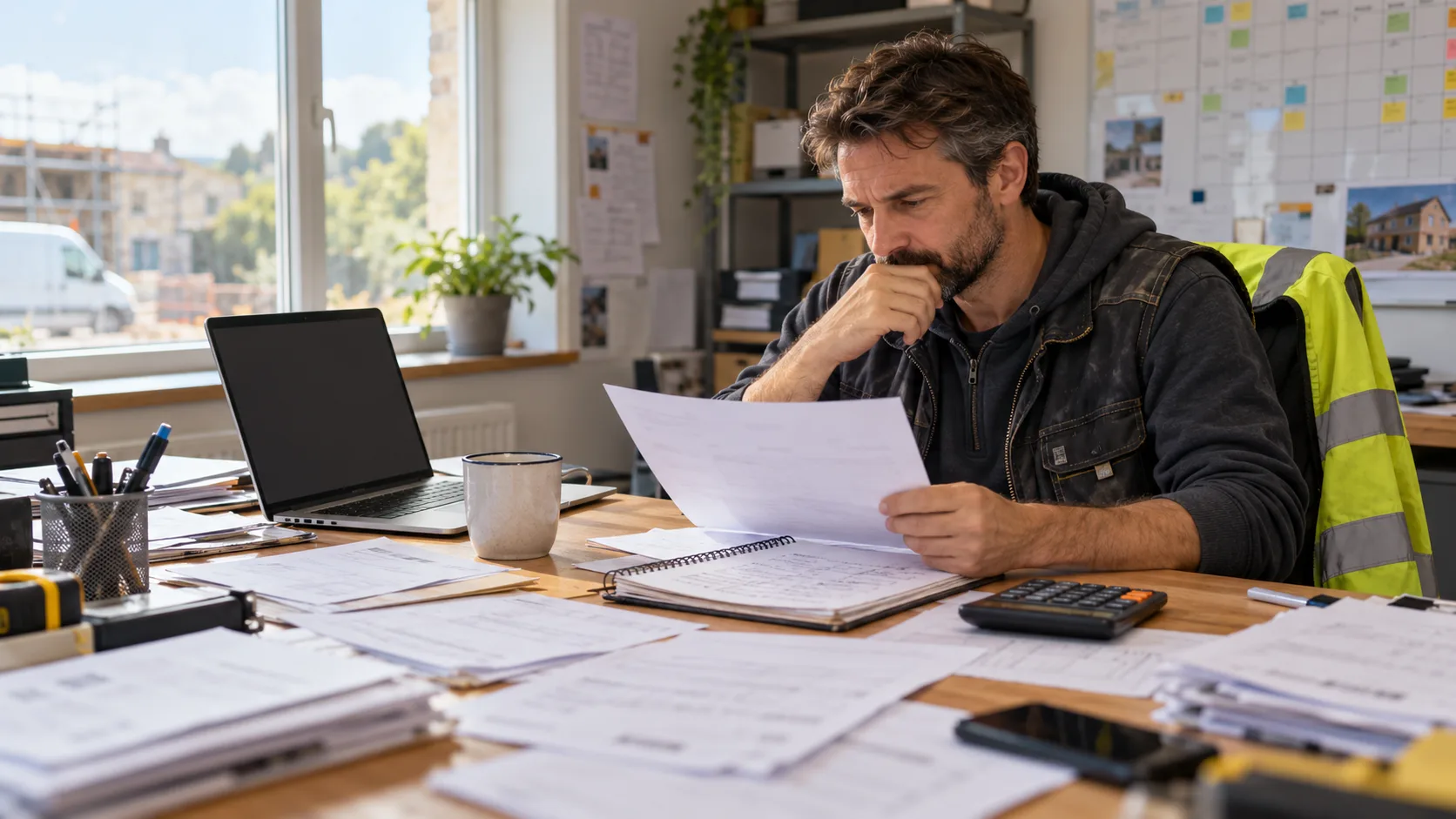 Photorealistic UK trade-business scene illustrating Cashflow Software for Small UK Trade Businesses | TradeJobGuide