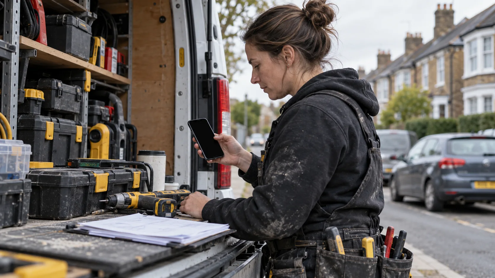 Photorealistic UK trade-business scene illustrating Customer Reminders for UK Trades | TradeJobGuide