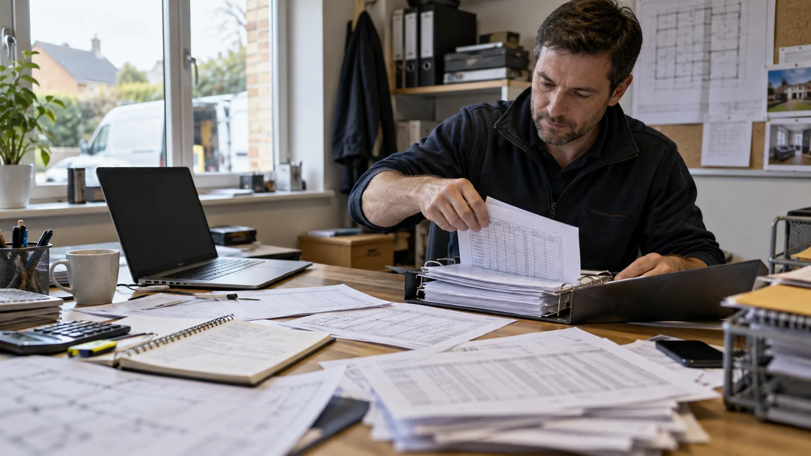 Photorealistic UK trade-business scene illustrating Move from Spreadsheets to Job Software | TradeJobGuide