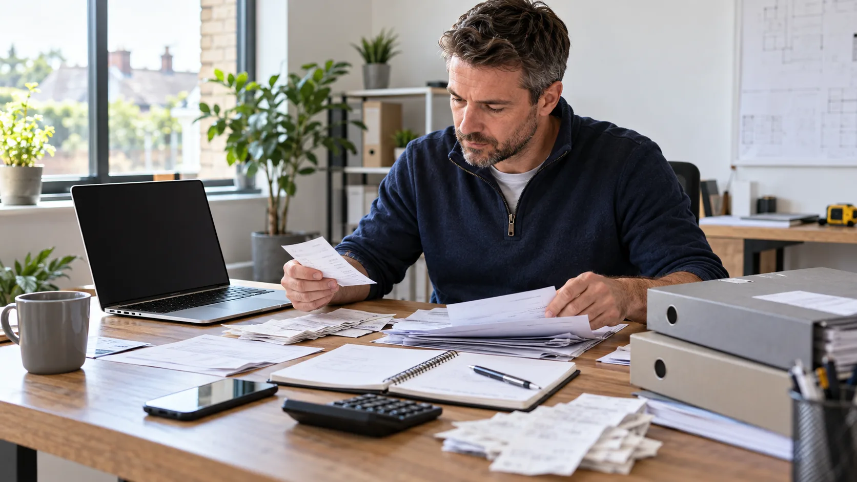 Photorealistic UK trade-business scene illustrating VAT Records for UK Trade Businesses | TradeJobGuide